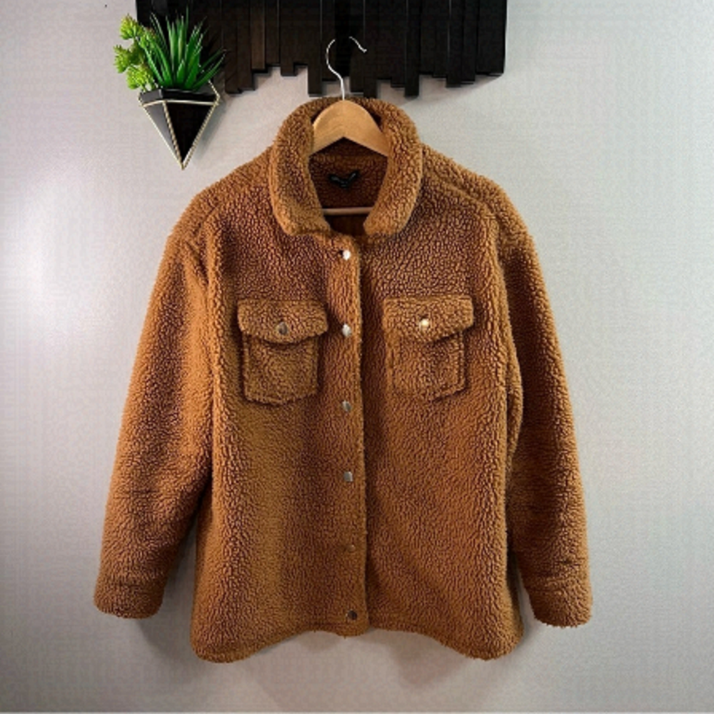 SHINESTAR Flap Pocket Teddy Coat Size Large *Flaws